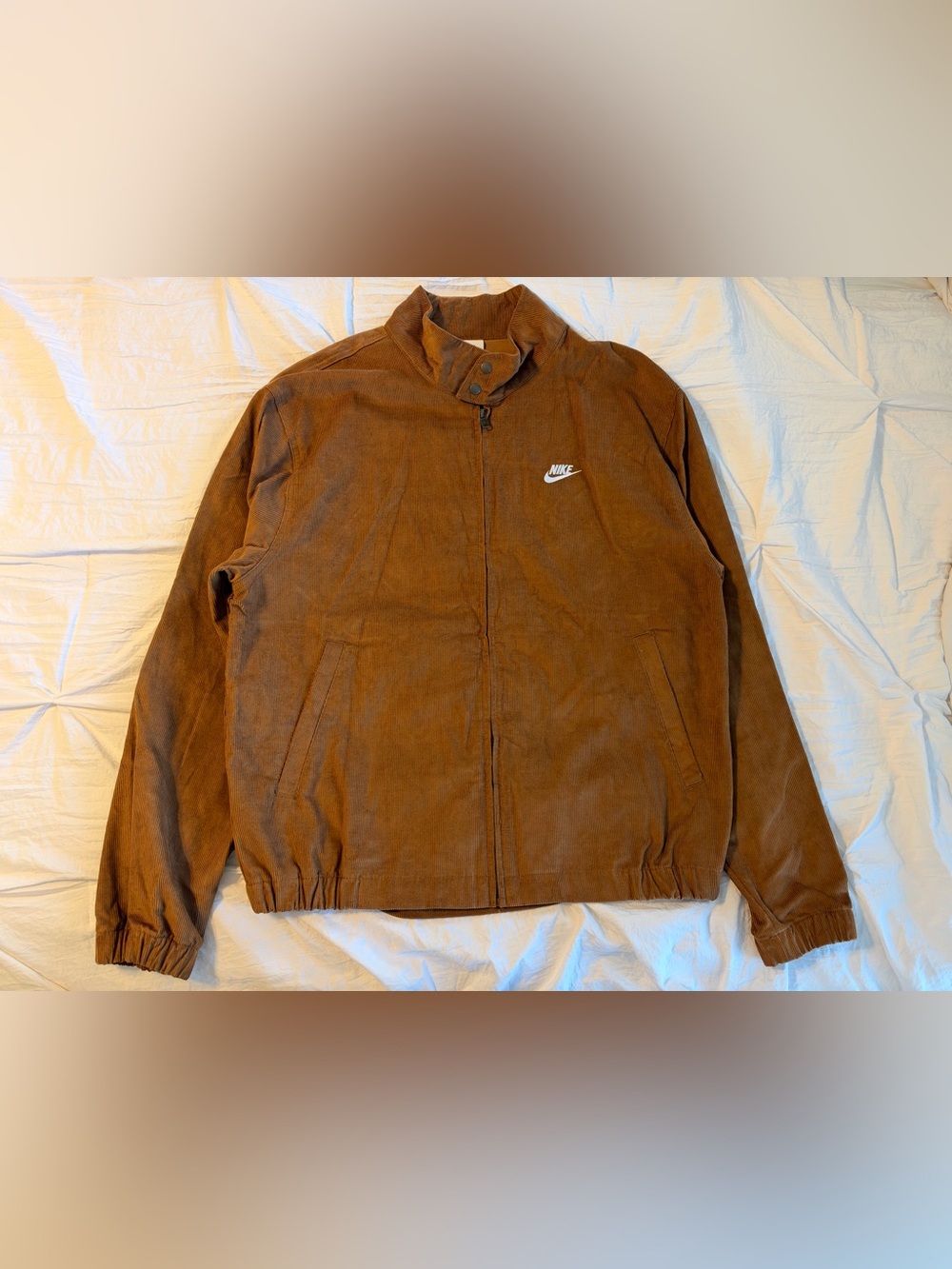 Nike Men’s Brown Corduroy Full Zip Stand Collar Jacket Logo Regular Fit Size M